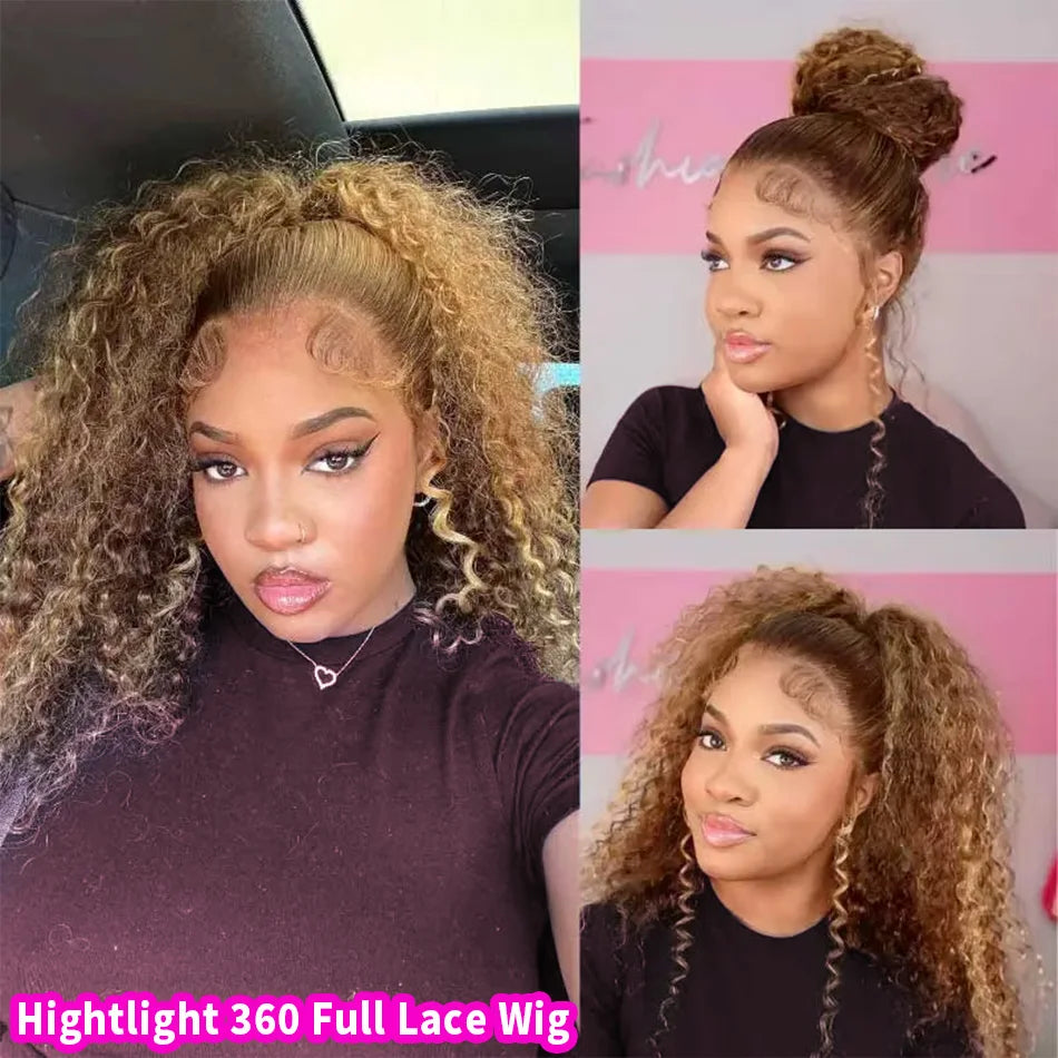 Honey Blonde 360 Lace Front Wig Human Hair 250 Density Deep Wave Highlight Curly Brown 13X4 Lace Frontal Wigs 427 Brazilian Hair