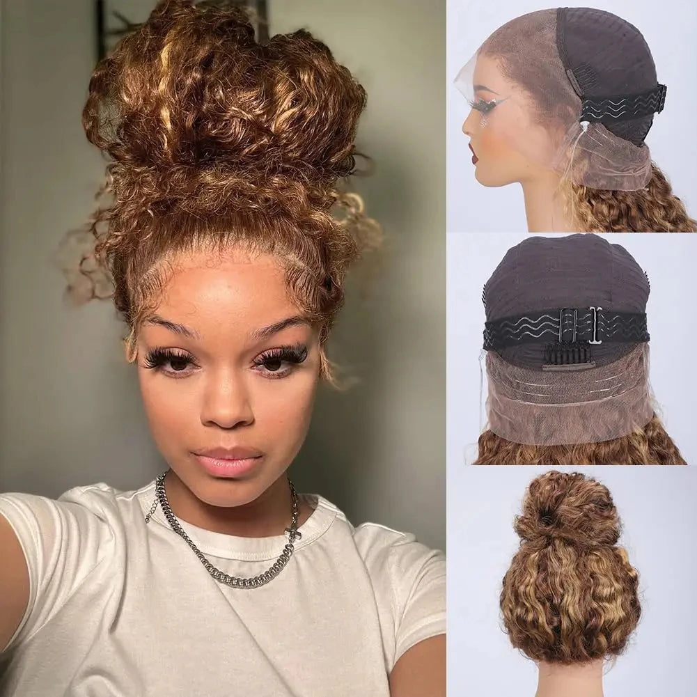 Honey Blonde 360 Lace Front Wig Human Hair 250 Density Deep Wave Highlight Curly Brown 13X4 Lace Frontal Wigs 427 Brazilian Hair